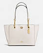 COACH®,TURNLOCK CHAIN TOTE 27,Leather,Medium,Chalk/Light Gold,Front View