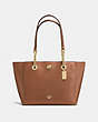 COACH®,TURNLOCK CHAIN TOTE 27,Leather,Medium,1941 Saddle/Light Gold,Front View