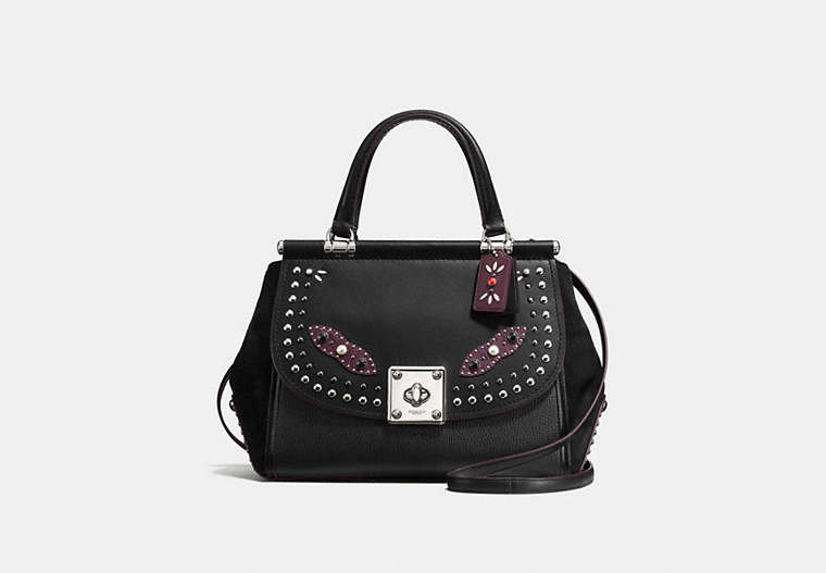 COACH®,DRIFTER CARRYALL IN GLOVETANNED LEATHER WITH WESTERN RIVETS,Leather,Large,Silver/Black,Front View