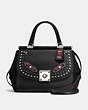 COACH®,DRIFTER CARRYALL IN GLOVETANNED LEATHER WITH WESTERN RIVETS,Leather,Large,Silver/Black,Front View