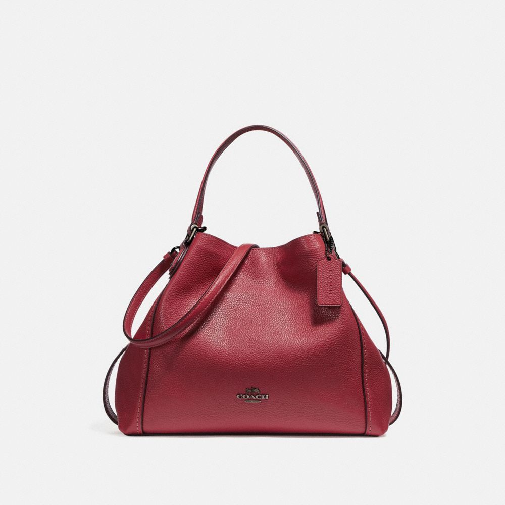 COACH®,EDIE SHOULDER BAG 28,Leather,Medium,Gunmetal/Washed Red,Front View