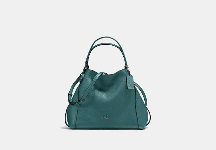 COACH®,EDIE SHOULDER BAG 28,Leather,Medium,Gunmetal/Dark Turquoise,Front View