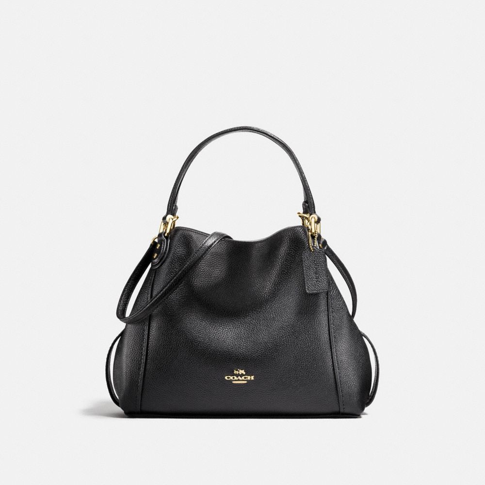 COACH®,EDIE SHOULDER BAG 28,Leather,Medium,Light Gold/Black,Front View