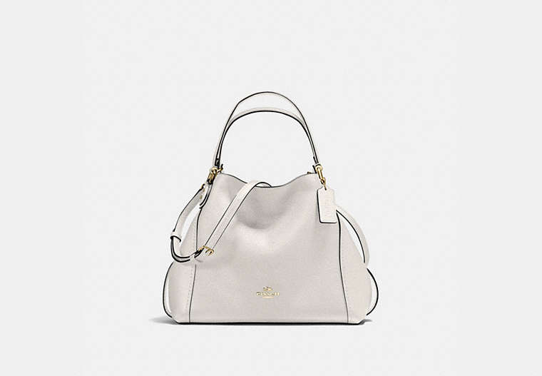 COACH®,EDIE SHOULDER BAG 28,Leather,Medium,Chalk/Light Gold,Front View