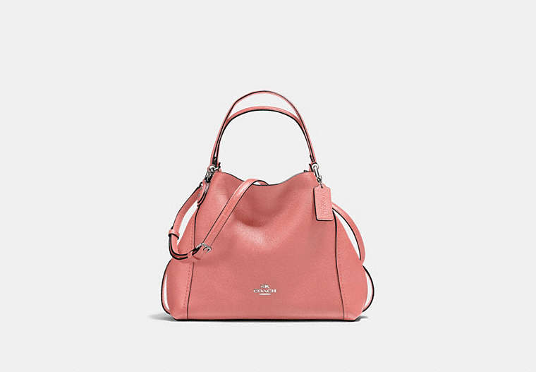 COACH®,EDIE SHOULDER BAG 28,Leather,Medium,Silver/Bright Coral,Front View