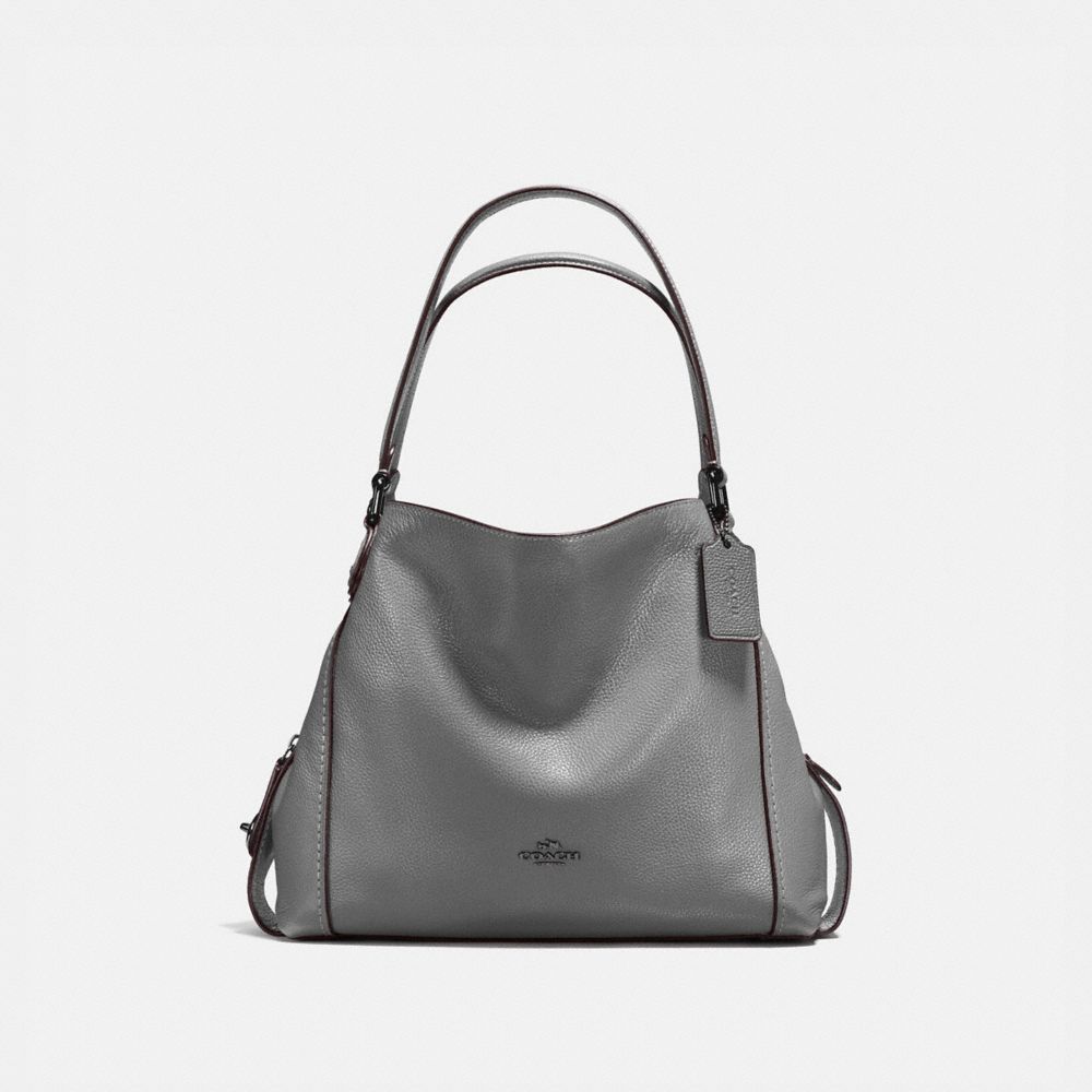 COACH®,EDIE SHOULDER BAG 31,Leather,Large,Dark Gunmetal/Heather Grey,Front View