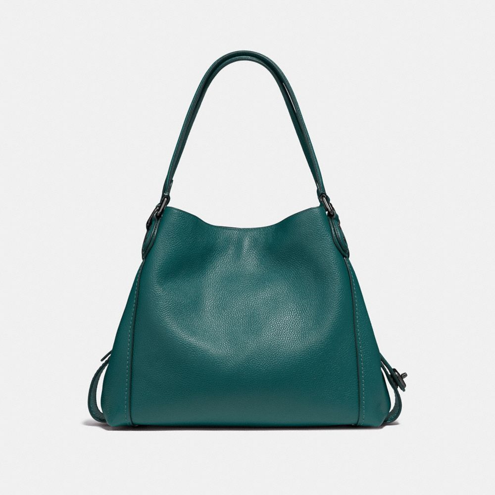 COACH®,EDIE SHOULDER BAG 31,Leather,Large,Gunmetal/Dark Turquoise,Back View