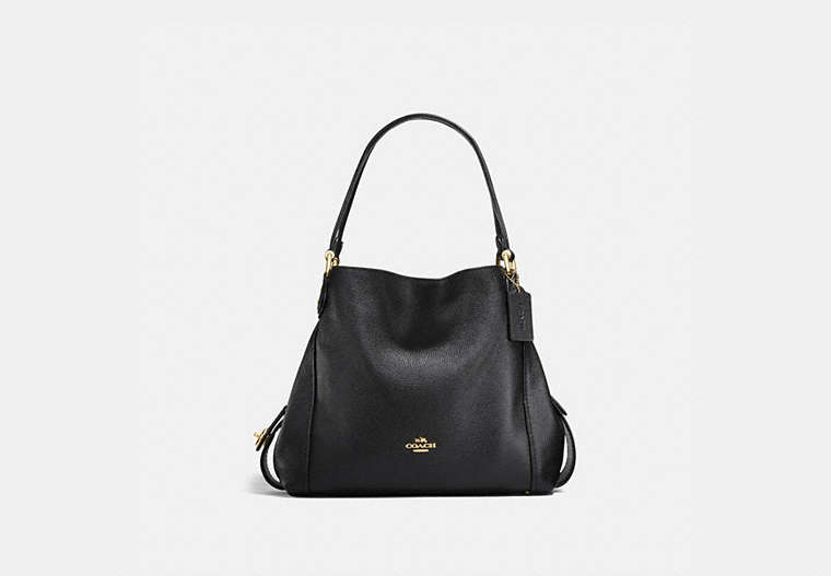 COACH®,EDIE SHOULDER BAG 31,Leather,Large,Light Gold/Black,Front View