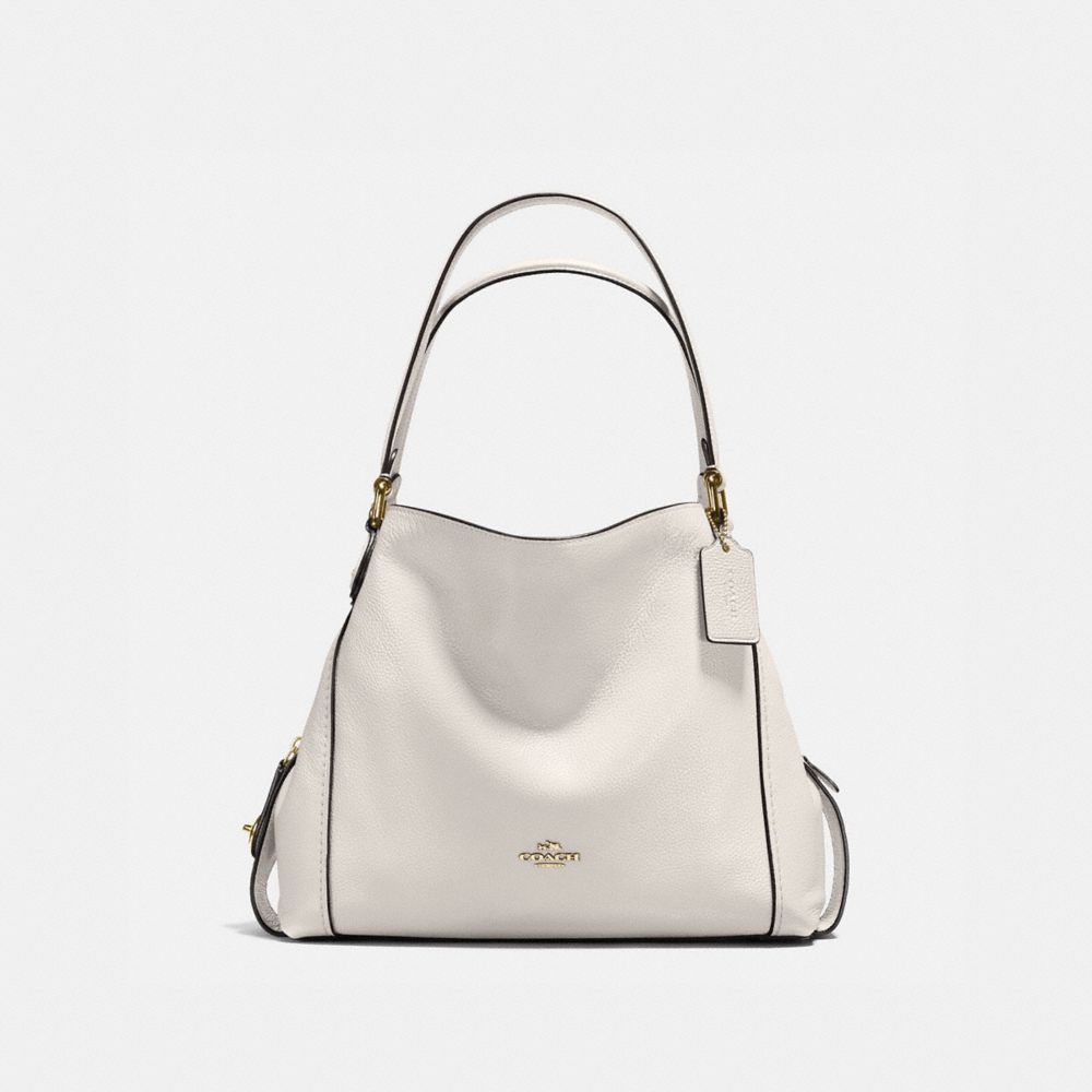 COACH®,EDIE SHOULDER BAG 31,Leather,Large,Chalk/Light Gold,Front View