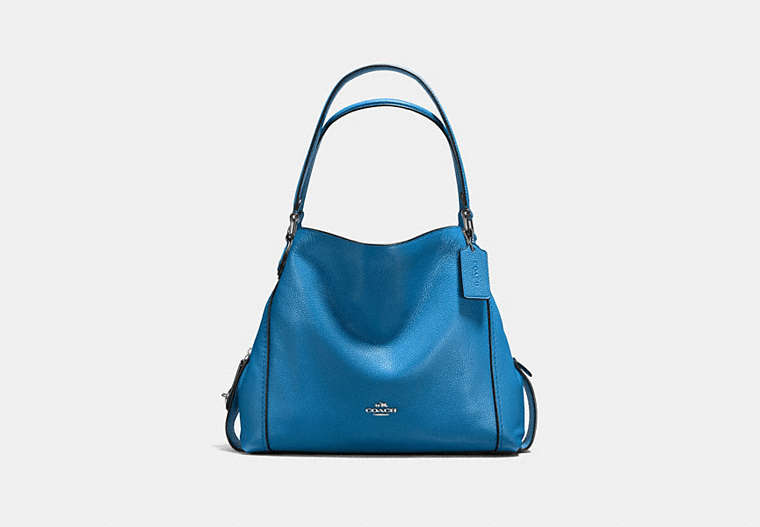 COACH®,EDIE SHOULDER BAG 31,Leather,Large,Silver/Lapis,Front View