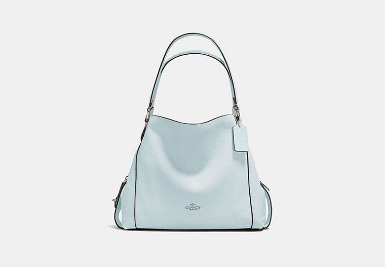 COACH®,EDIE SHOULDER BAG 31,Leather,Large,Silver/Sky,Front View