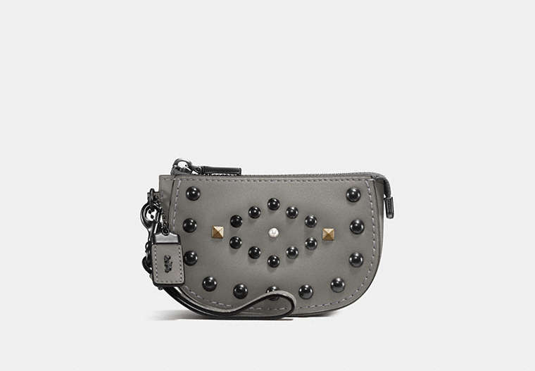 COACH®,POUCH WITH WESTERN RIVETS,Leather,Black Copper/Heather Grey,Front View