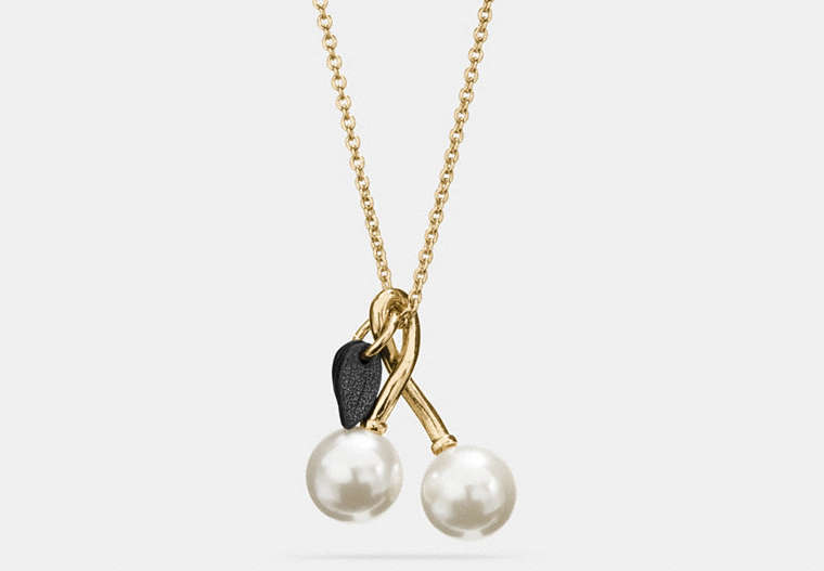COACH®,PEARL KISSLOCK CHERRY NECKLACE,Mixed Material,Gold/White,Front View