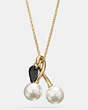 COACH®,PEARL KISSLOCK CHERRY NECKLACE,Mixed Material,Gold/White,Front View