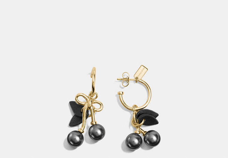 COACH®,PEARL KISSLOCK CHERRY HOOP EARRINGS,Mixed Material,Gold/Black,Front View