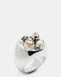 COACH®,PEARL DAISY RIVET VARSITY RING,Mixed Material,GD/BLACK/WHITE,Front View