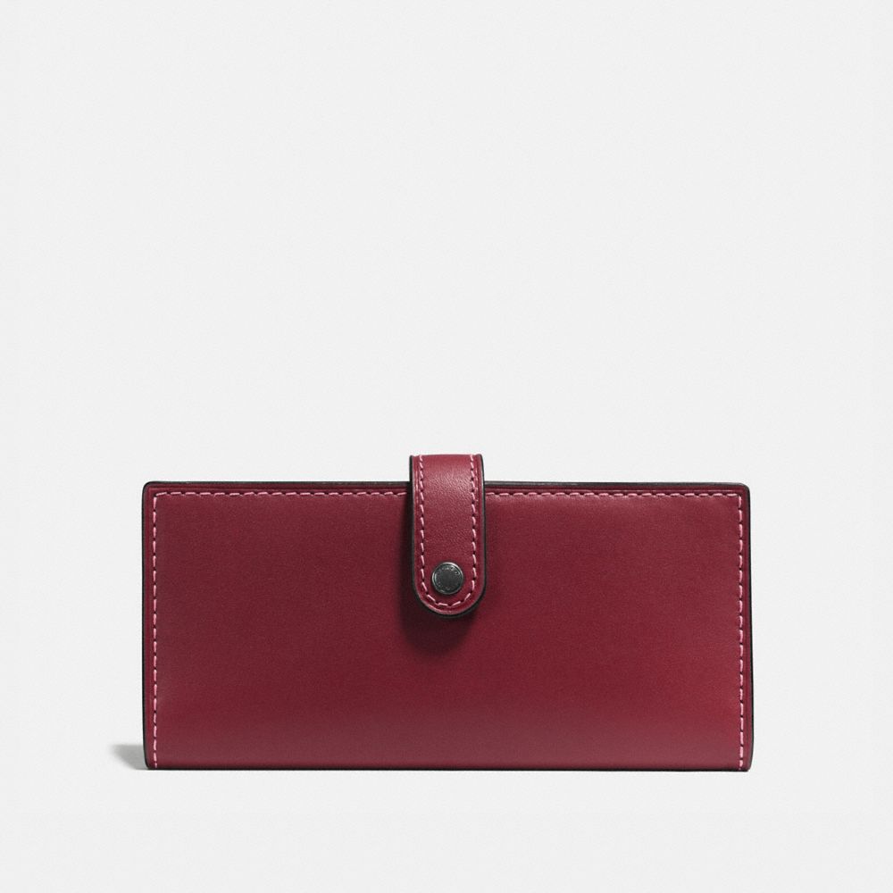 COACH®,SLIM TRIFOLD WALLET,Leather,Black Copper/Bordeaux,Front View