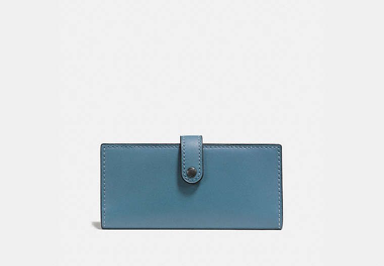 COACH®,SLIM TRIFOLD WALLET,Leather,Black Copper/Chambray,Front View