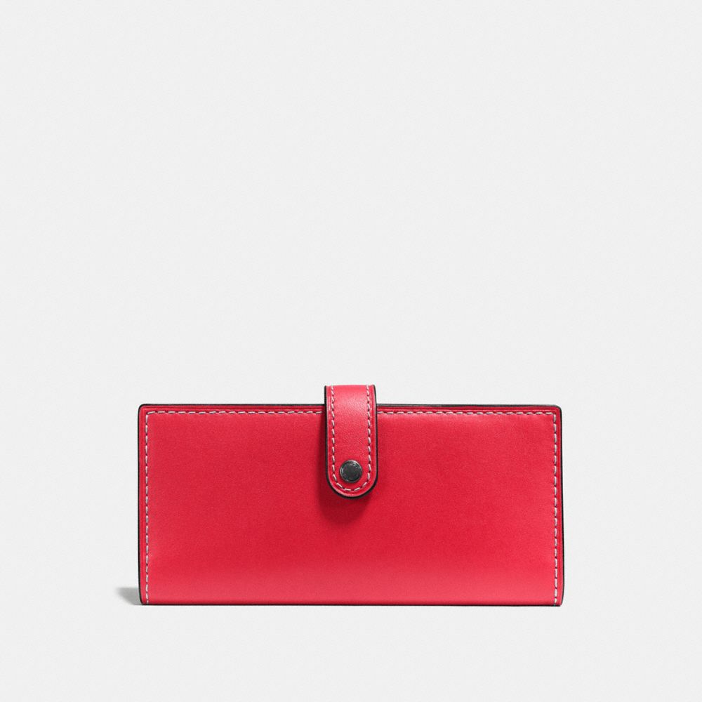 COACH®,SLIM TRIFOLD WALLET,Leather,Black Copper/1941 Red,Front View