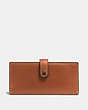 COACH®,SLIM TRIFOLD WALLET,Leather,Black Copper/1941 Saddle,Front View