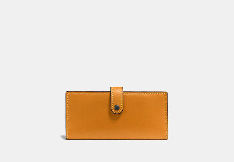 COACH®,SLIM TRIFOLD WALLET,Leather,Pewter/Butterscotch,Front View