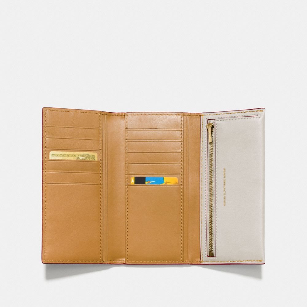 COACH®,SLIM TRIFOLD WALLET,Leather,Brass/Chalk,Inside View,Top View