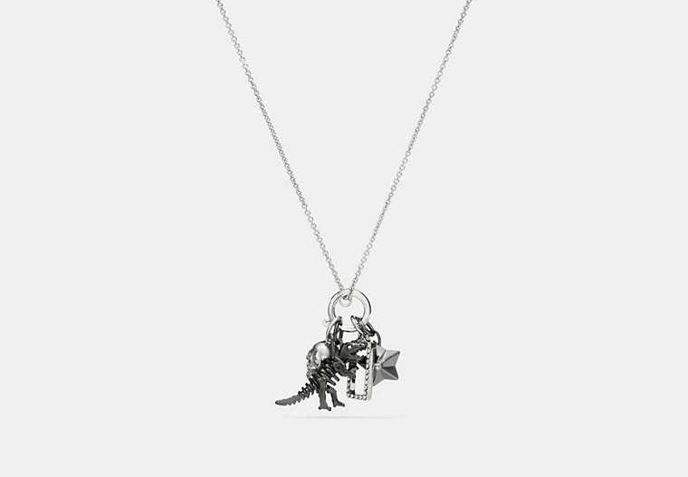 COACH®,REXY SKULL CHARM SET NECKLACE,Metal,Silver/Black,Front View