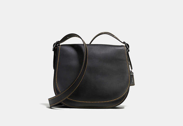 COACH®,SADDLE,Glovetanned Leather,Medium,Black Copper/Black,Front View image number 0
