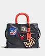 COACH®,VARSITY PATCH ROGUE BAG IN PEBBLE LEATHER,Leather,Large,Navy/Black Copper,Front View