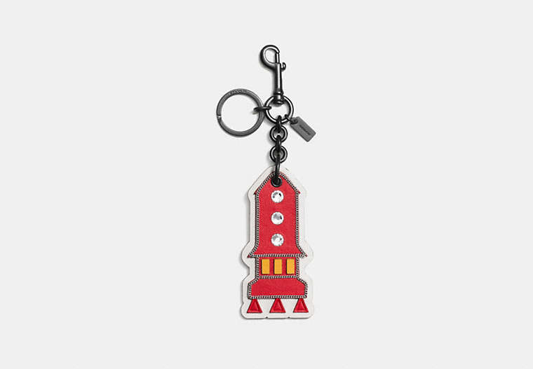 COACH®,METAL CHAIN ROCKET PATCH BAG CHARM,Mixed Material,Black/Multi,Front View