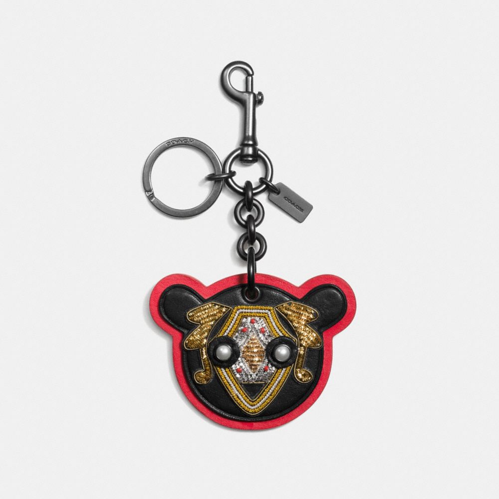 COACH®,BULLION BEAR PATCH BAG CHARM,Mixed Material,Black/Multi,Front View