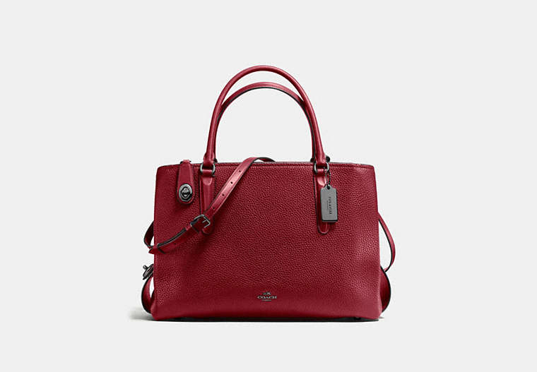 COACH®,BROOKLYN CARRYALL 34,Pebbled Leather,Large,Gunmetal/Cherry,Front View