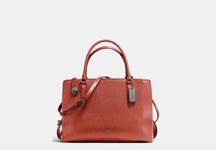COACH®,BROOKLYN CARRYALL 34,Pebbled Leather,Large,Dark Gunmetal/Terracotta,Front View