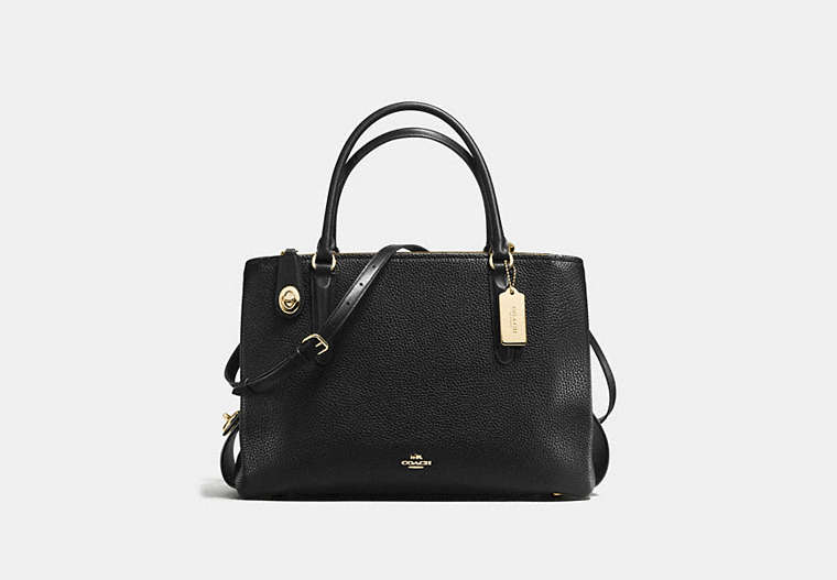 COACH®,BROOKLYN CARRYALL 34,Pebbled Leather,Large,Light Gold/Black,Front View
