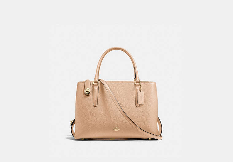 COACH®,BROOKLYN CARRYALL 34,Pebbled Leather,Large,Light Gold/Beechwood,Front View