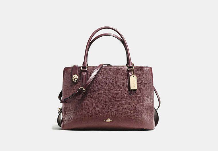 COACH®,BROOKLYN CARRYALL 34,Pebbled Leather,Large,Light Gold/Oxblood,Front View