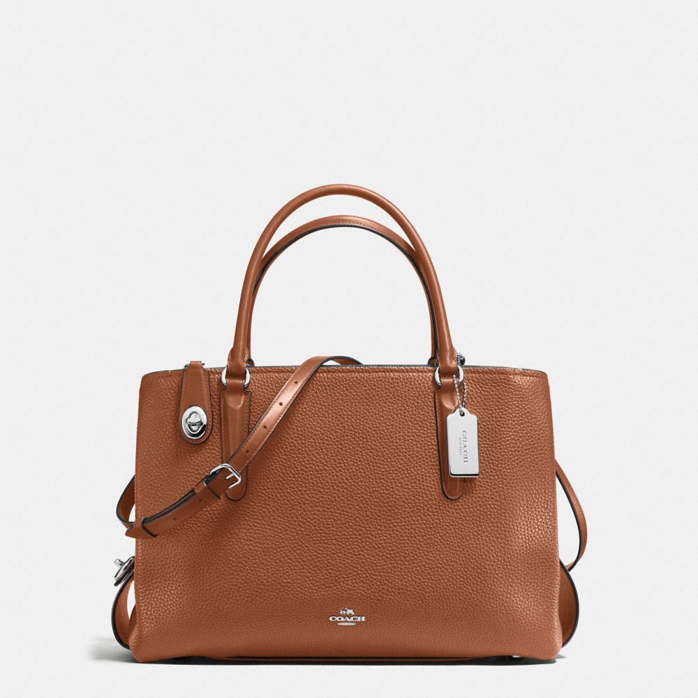 COACH®,BROOKLYN CARRYALL 34,Pebbled Leather,Large,Silver/Saddle,Front View image number 0