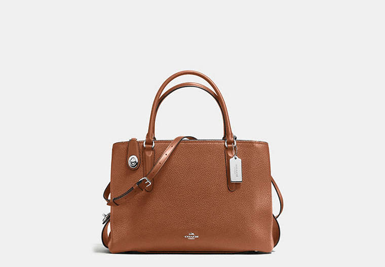 COACH®,BROOKLYN CARRYALL 34,Pebbled Leather,Large,Silver/Saddle,Front View
