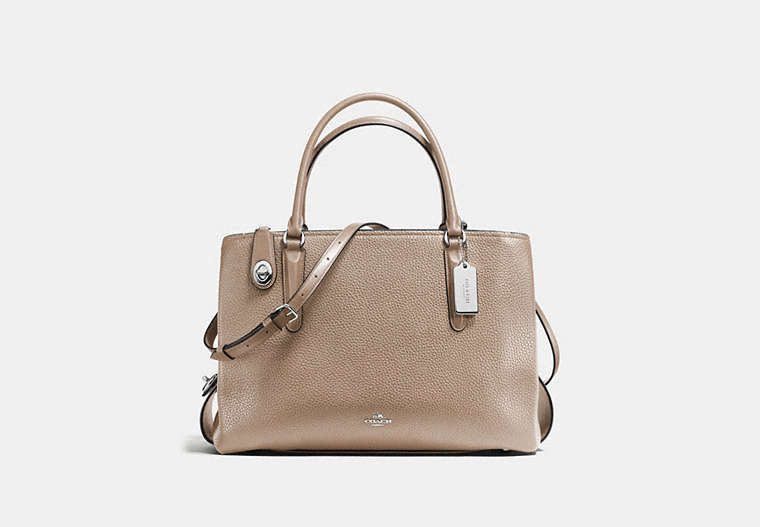 COACH®,BROOKLYN CARRYALL 34,Pebbled Leather,Large,Silver/Stone,Front View