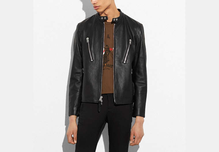 COACH®,LEATHER RACER JACKET,Leather,Black,Front View
