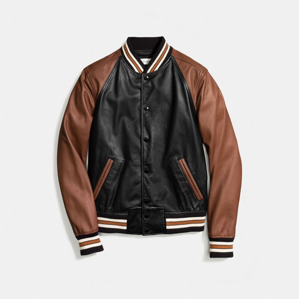 Coach leather baseball jacket sale