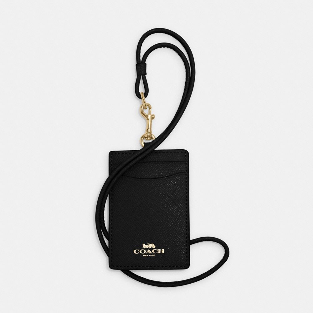 COACH®,ID LANYARD,Crossgrain Leather,Gold/Black,Front View