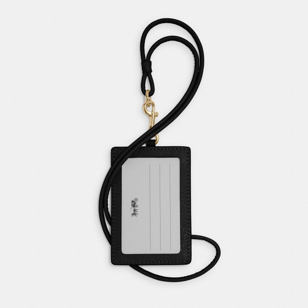  Coach ID Lanyard Badge Holder In Crossgrain Leather  (Black/Gold) : Office Products