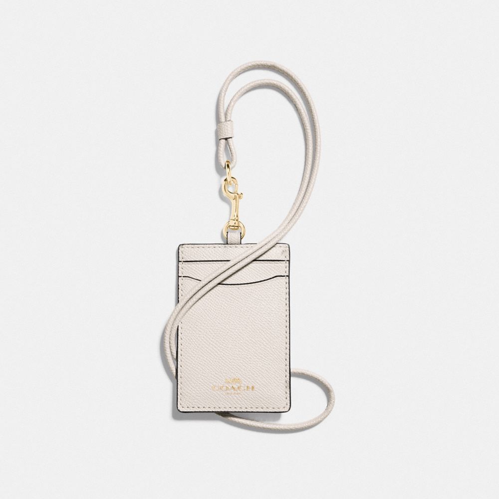 COACH®,ID LANYARD,Leather,Gold/Chalk,Front View
