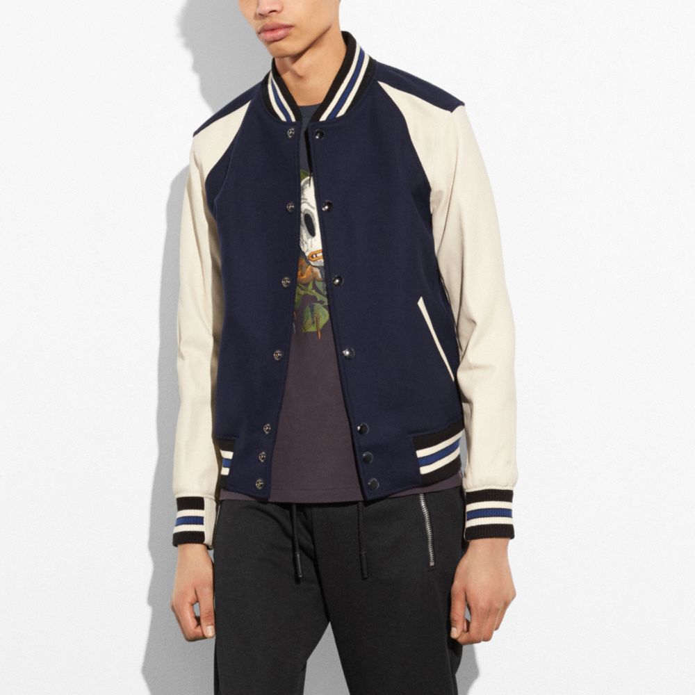 Men's wool and leather varsity clearance jacket