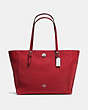 COACH®,TURNLOCK TOTE,PU Split Leather,Large,Silver/Red Currant,Front View