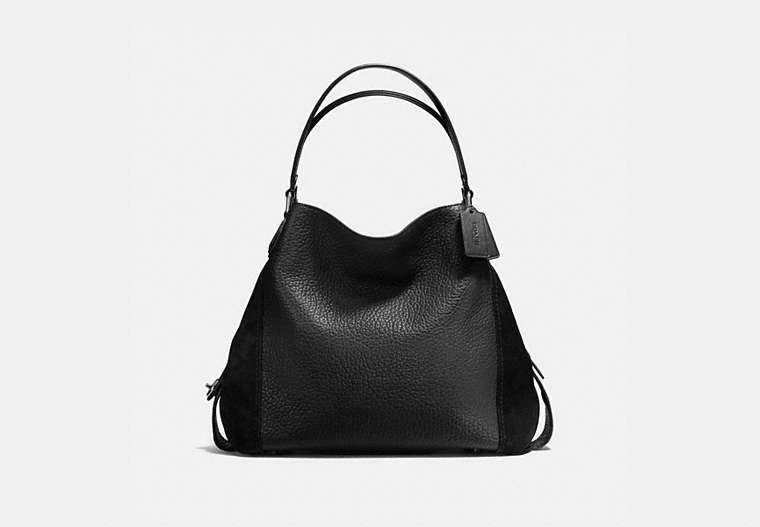 COACH®,EDIE SHOULDER BAG 42,Leather,Gunmetal/Black,Front View