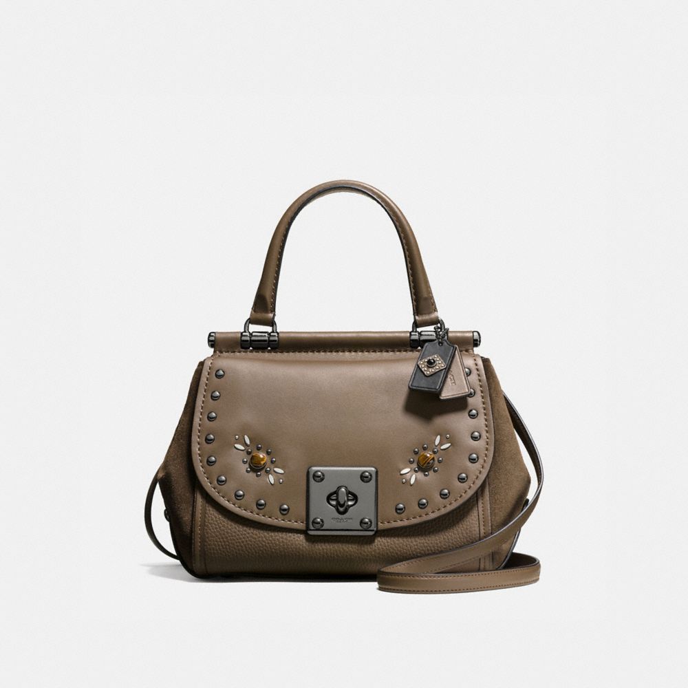 COACH®,DRIFTER TOP HANDLE WITH WESTERN RIVETS,Leather,Medium,Dark Gunmetal/Fatigue,Front View