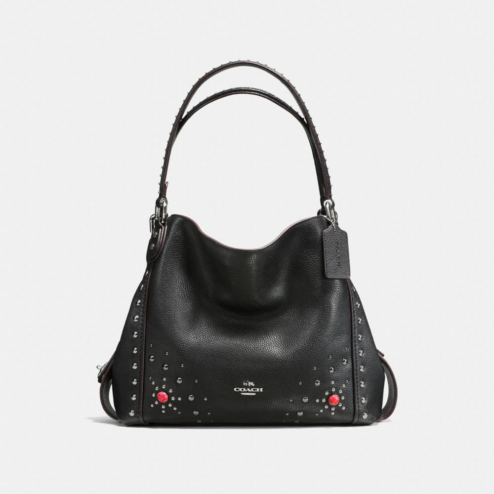Edie Shoulder Bag 31 In Polished Pebble Leather With Western Rivets
