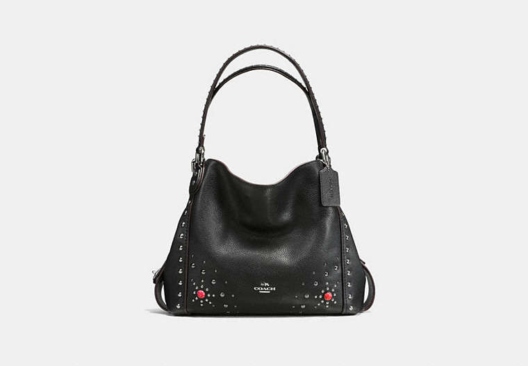 Edie Shoulder Bag 31 In Polished Pebble Leather With Western Rivets